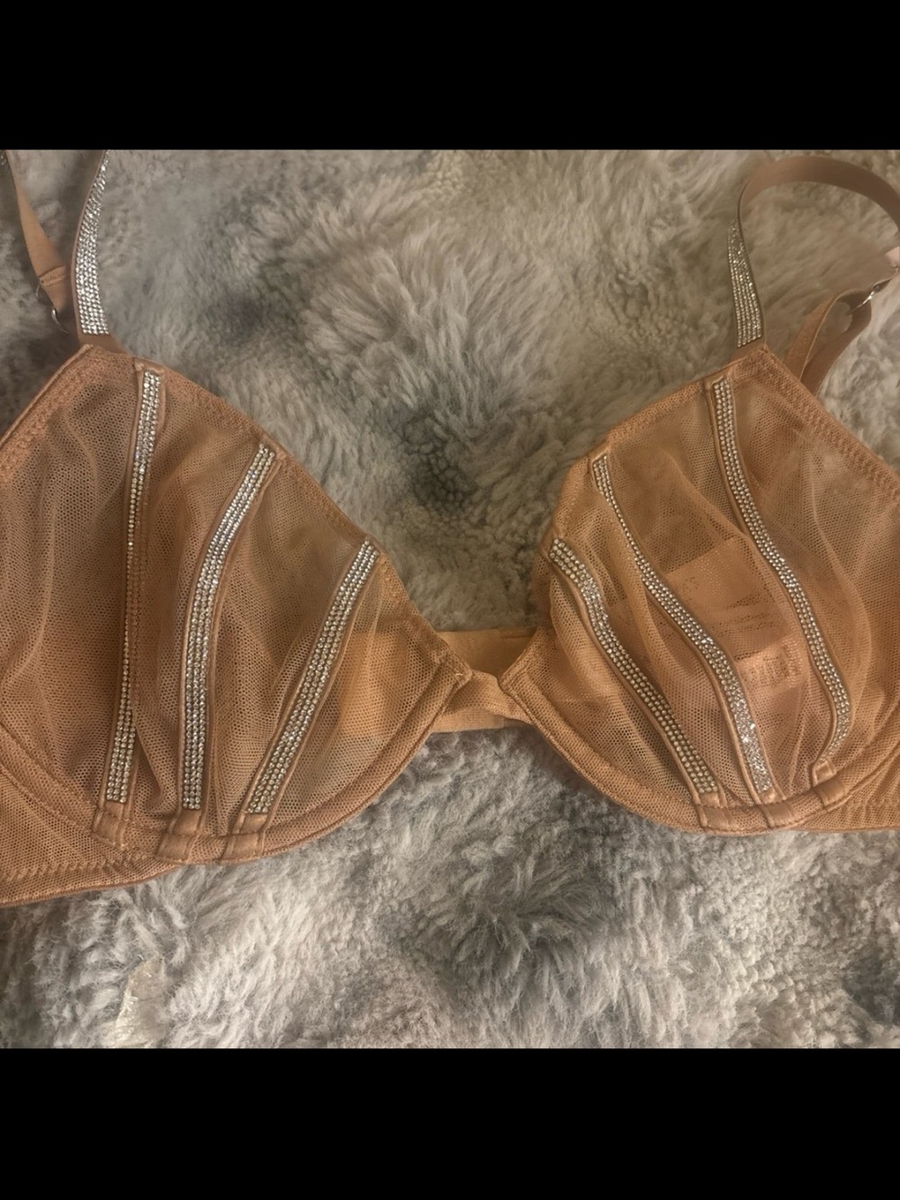 Victoria's Secret Nude Mesh Rhinestone Trim Push-Up Bra